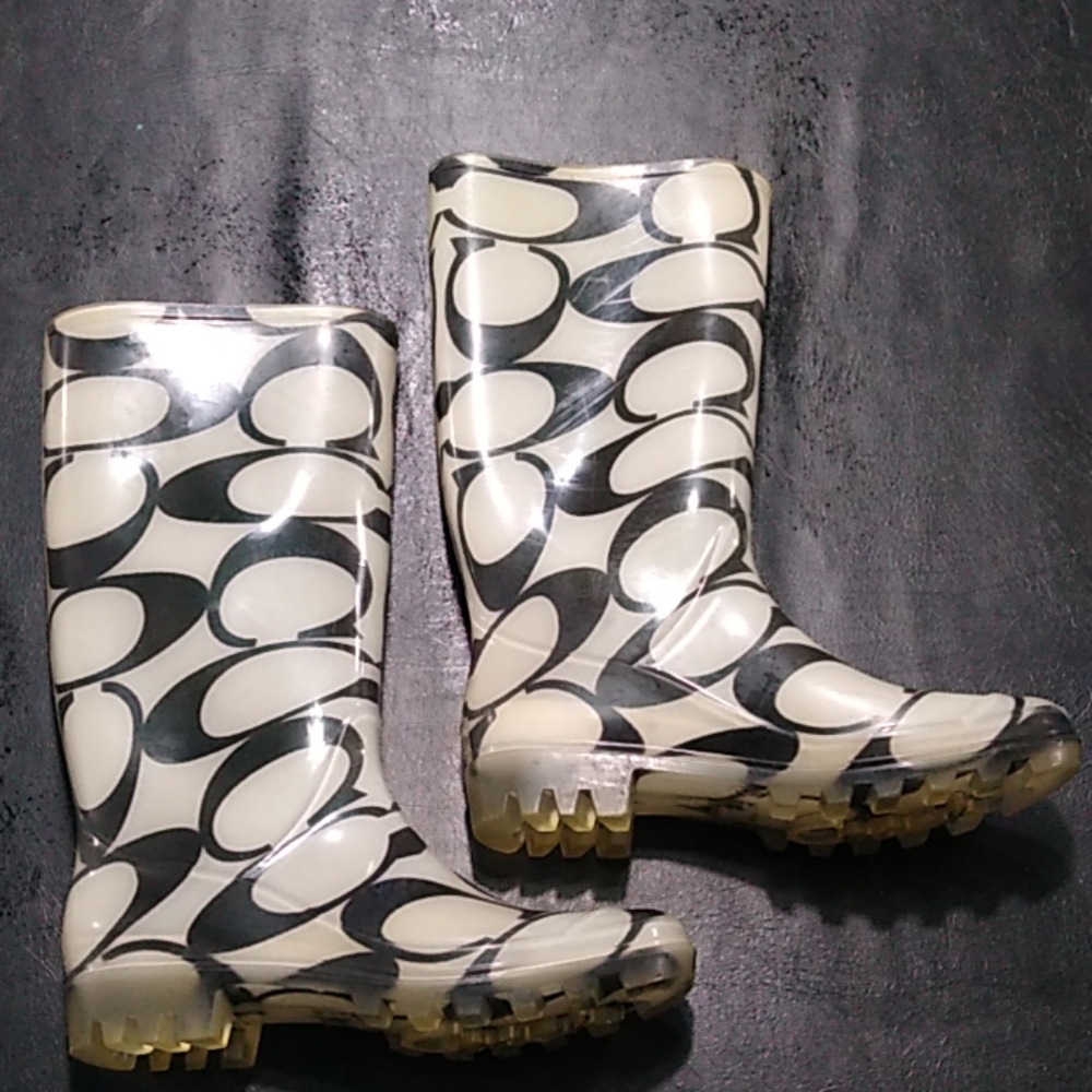 Coach size 7 rain boots black & clearish color